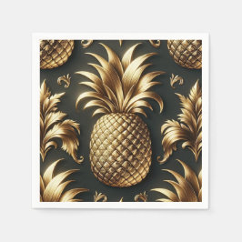 Zwart & Goud Tropische Ananas Luxe Trouwdag Servet