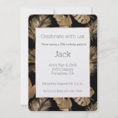 Zwart Goud Tropische Bladeren Verjaardag Kaart (Voorkant)