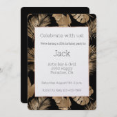 Zwart Goud Tropische Bladeren Verjaardag Kaart (Voorkant / Achterkant)