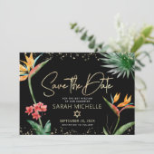 Zwart Goud Tropische Vleermuis Mitswa Bloemenpalm Save The Date (Staand voorkant)