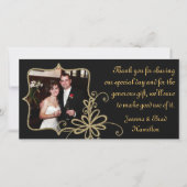 Zwart & Goud Trouwfoto Dank u kaart (Voorkant)