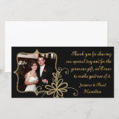 Zwart & Goud Trouwfoto Dank u kaart (Voorkant / Achterkant)