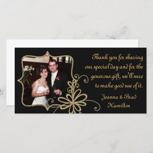 Zwart & Goud Trouwfoto Dank u kaart (Voorkant / Achterkant)