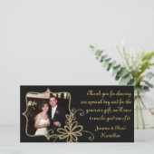Zwart & Goud Trouwfoto Dank u kaart (Staand voorkant)