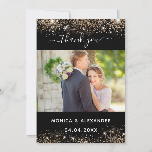 Zwart goud trouwfoto dank u kaart (Voorkant)