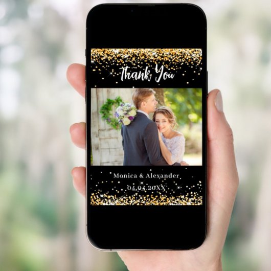 Zwart goud trouwfoto dank u kaart