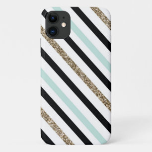Zwart, goud, turquoise gestreept Case-Mate iPhone case