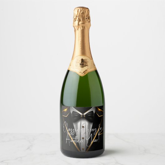 Zwart Goud Tuxedo Champagne Label Sparkling Wijnetiket (Voorkant)
