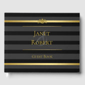 Zwart Goud Tuxedo Stripe Formele Huwelijk Custom Gastenboek (Voorkant)