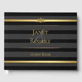 Zwart Goud Tuxedo Stripe Formele Huwelijk Custom Gastenboek