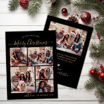 Zwart Goud Typografie 5 Fotocollage Kerstmis Feestdagenkaart<br><div class="desc">Simple Modern Elegant Kalligrafie Zwart en Goud 5 Fotocollage Merry Christmas Script Holiday Kaart. Deze feestelijke, minimalistische, grillige vijf (5) foto vakantie wenskaart sjabloon beschikt over een grid fotocollage en zegt "Vrolijk kerstfeest"! De begroetingstekst "Vrolijk kerstfeest" is geschreven in een prachtig met de hand geletterd lettertype script in goud op...</div>