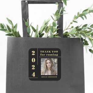 Zwart Goud Typografie Foto Afstuderen Dank u Vierkante Sticker