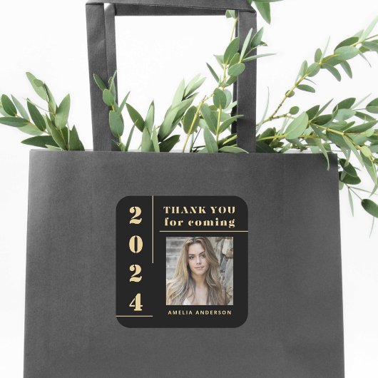 Zwart Goud Typografie Foto Afstuderen Dank u Vierkante Sticker