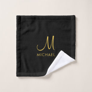 Zwart & Goud Typografie Initiaal Monogram Sjabloon Washandje