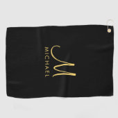 Zwart & Goud Typografie Monogram Initiaal Sjabloon Golfhanddoek (Horizontaal)
