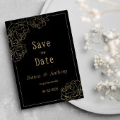 Zwart goud typografie pioen luxe Save the Date Kaart