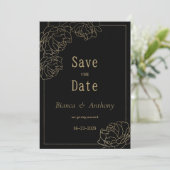 Zwart goud typografie pioen luxe Save the Date Kaart (Staand voorkant)