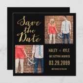 Zwart & Goud Typografie Save the Date Fotokaarten Kaart (Voorkant / Achterkant)