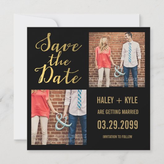 Zwart & Goud Typografie Save the Date Fotokaarten Kaart (Voorkant)