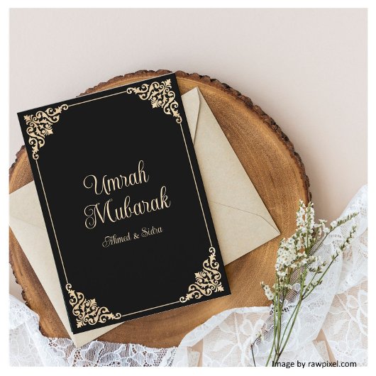 Zwart Goud Umrah Mubarak Islamitisch Wenskaart Kaart