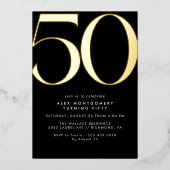 Zwart + Goud | Unisex Mannen of Vrouwen 50e Verjaa Folie Uitnodiging (Voorkant)