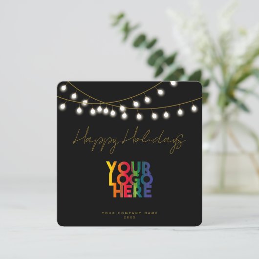 Zwart Goud Vakantie Zakelijk Logo Kerstmis Kaart (Staand voorkant)