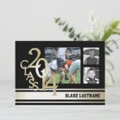 Zwart Goud Varsity Stripe Afstuderen TRI Foto 2014 Kaart (Staand voorkant)