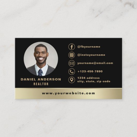 Zwart Goud Vastgoed makelaar Foto Logo Modern Visitekaartje (Voorkant)