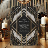 Zwart Goud Veer Art Deco Wedding Kaart
