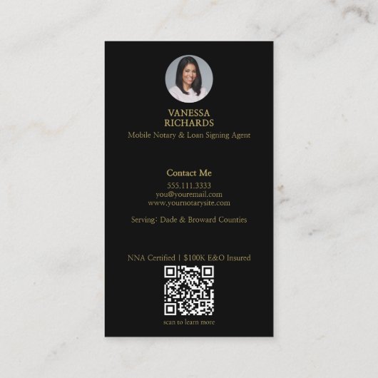 Zwart & Goud Veer Ontwerp Notaris QR Code Visitekaartje (Achterkant)