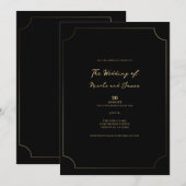 Zwart & Goud Verfijnde Minimale Bruiloft Kaart (Voorkant / Achterkant)