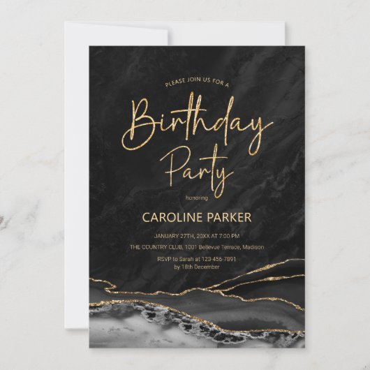 Zwart Goud Verjaardag elke leeftijd Kaart (Voorkant)