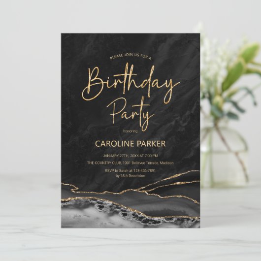 Zwart Goud Verjaardag elke leeftijd Kaart (Staand voorkant)