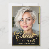Zwart & Goud Verjaardag Proost op 21 jaar Foto Kaart (Voorkant)