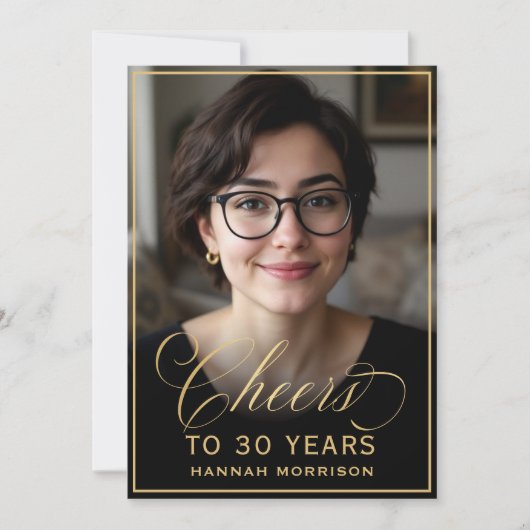 Zwart & Goud Verjaardag Proost op 30 Jaar Foto Kaart (Voorkant)