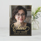 Zwart & Goud Verjaardag Proost op 30 Jaar Foto Kaart (Staand voorkant)