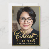 Zwart & Goud Verjaardag Proost op 40 Jaar Foto Kaart (Voorkant)