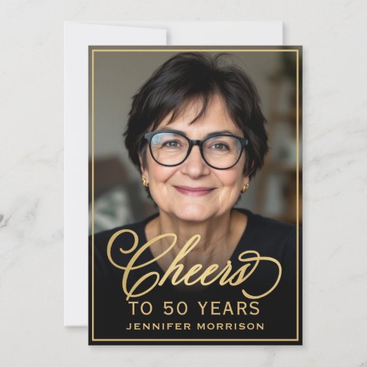 Zwart & Goud Verjaardag Proost op 50 Jaar Foto Kaart (Voorkant)