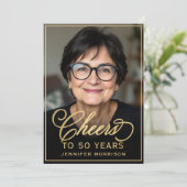 Zwart & Goud Verjaardag Proost op 50 Jaar Foto Kaart (Staand voorkant)