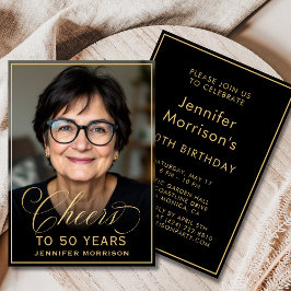 Zwart & Goud Verjaardag Proost op 50 Jaar Foto Kaart