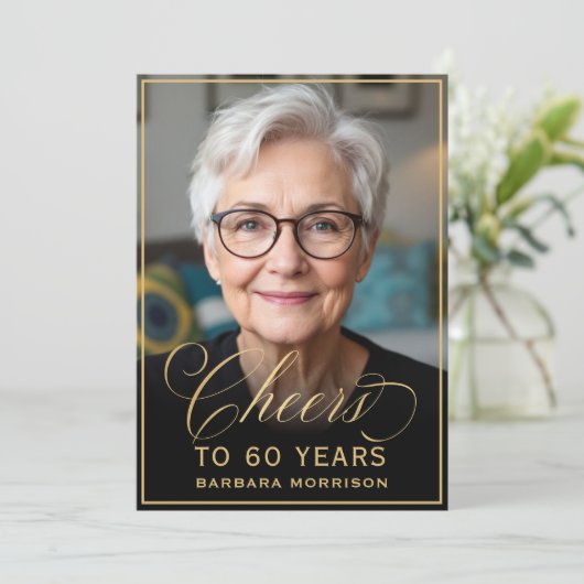 Zwart & Goud Verjaardag Proost op 60 Jaar Foto Kaart (Staand voorkant)