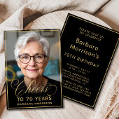 Zwart & Goud Verjaardag Proost op 70 Jaar Foto Kaart