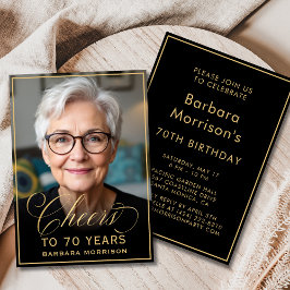 Zwart & Goud Verjaardag Proost op 70 Jaar Foto Kaart