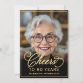 Zwart & Goud Verjaardag Proost op 90 Jaar Foto Kaart (Voorkant)