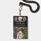 Zwart Goud Verjaardagsfeestfoto Custom Pass VIP Badge (Front with Lanyard)