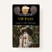 Zwart Goud Verjaardagsfeestfoto Custom Pass VIP Badge (Voorkant)