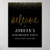 Zwart & Goud Verjaardagsfeestje Welkomstbord Poster (Voorkant)