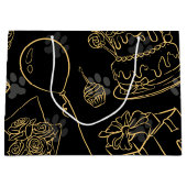 Zwart Goud Verjaardagspatroon Groot Cadeauzakje (Voorkant)