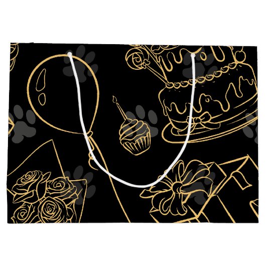Zwart Goud Verjaardagspatroon Groot Cadeauzakje (Achterkant)