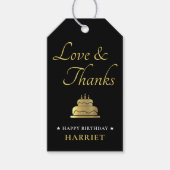 Zwart & Goud Verjaardagstaart Dank u Cadeaulabel (Voorkant)